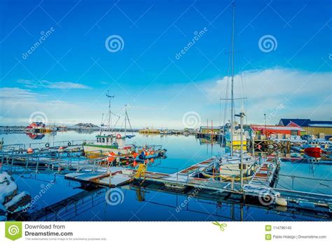 Henningsvaer, Norway - April 04, 2018: Outdoor View of Fishing Port in ...