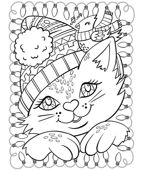 Cute Christmas Cat Coloring Pages