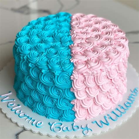 Blue & Pink RosettesGender Reveal (Inscription on Board) - Oakmont Bakery