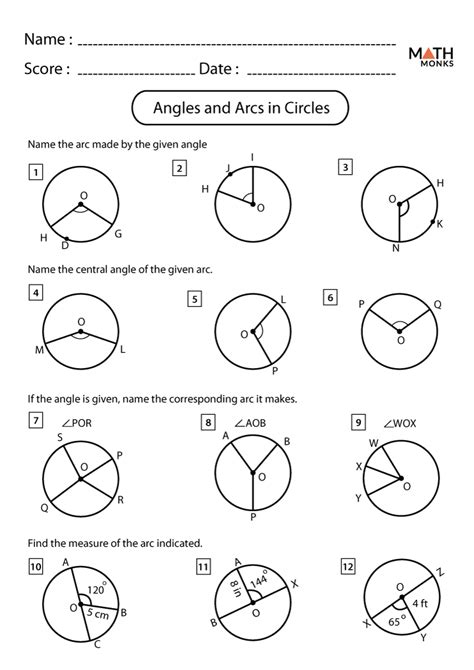 Circles Geometry Worksheets