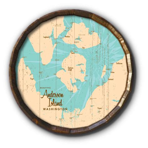 Anderson Island Washington, Rustic Barrel End Map Art – Lakebound