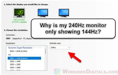 Why is my 240Hz Monitor only showing 144Hz?