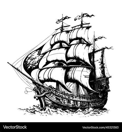 Pirate Ship Hand Drawn Sketch Royalty Free Vector Image | The Best Porn ...