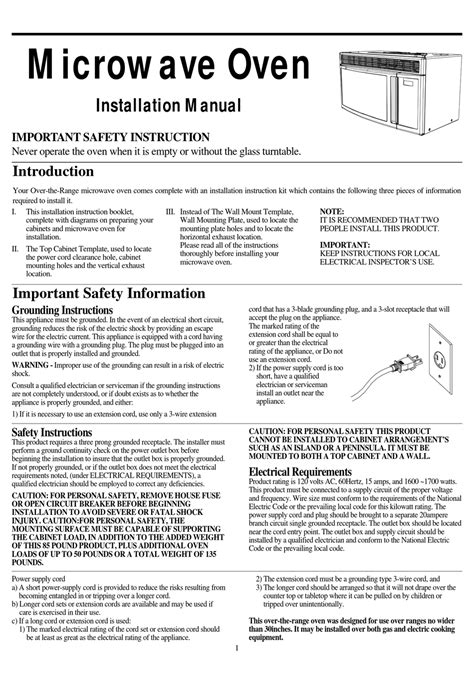 DAEWOO MICROWAVE OVEN INSTALLATION MANUAL Pdf Download | ManualsLib