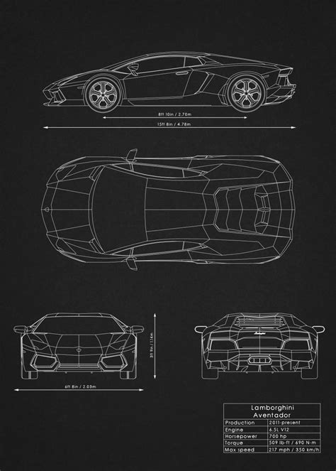 Lambo aventador blueprint poster by iwoko displate – Artofit