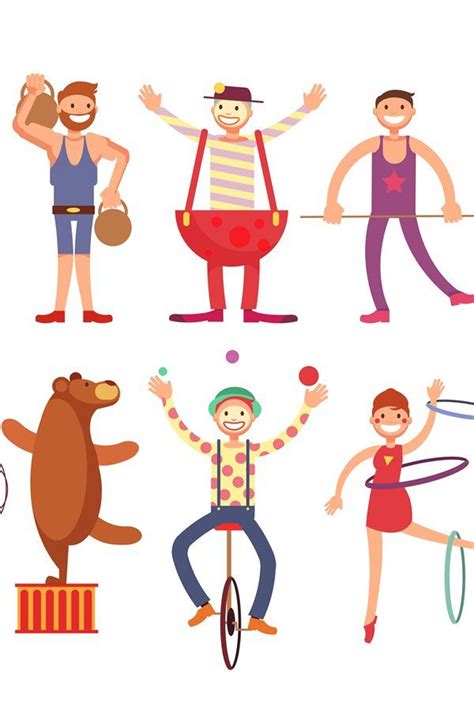 Circus artists cartoon characters vector set. Acrobat and st ...