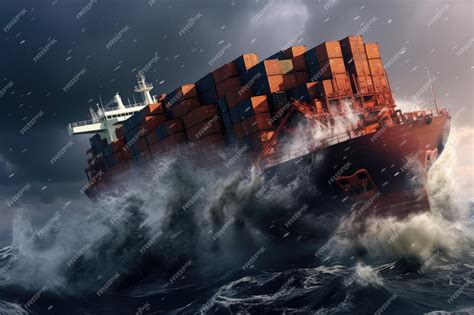 Premium Photo | A container ship going through a storm