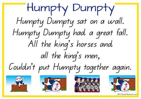 Humpty Dumpty Nursery Rhyme | Nursery rhymes lyrics, Humpty dumpty ...