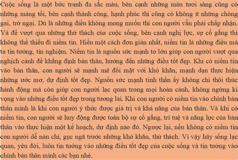 Viết đoạn văn 200 chữ trình bày suy nghĩ về ý nghĩa của niềm tin ...