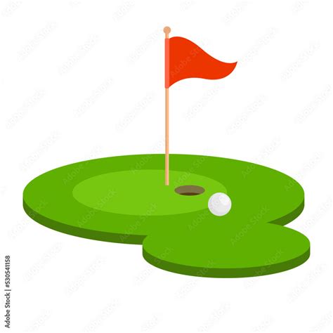 golf hole with flag flat vector illustration cartoon style logo icon ...