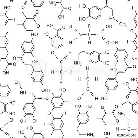 Vector seamless pattern of chemical formulas. Black and white ...