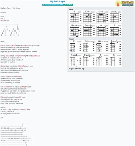 Chord: My Back Pages - tab, song lyric, sheet, guitar, ukulele | chords.vip