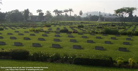 Early-morning mist at Lae War Cemetery, Morobe Province, Lae, Papua New ...