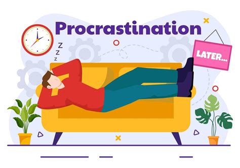 Procrastination Vector Illustration with Procrastinating Lazy ...