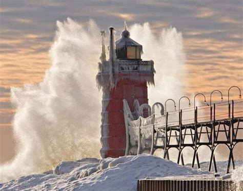 Lake Michigan Lighthouse In Winter | Shelly Lighting