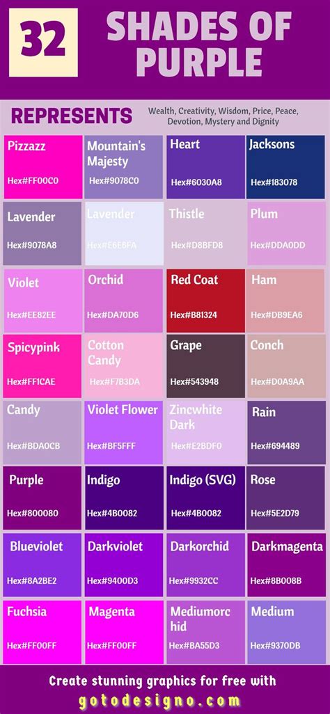 Purple colour shades, Hex color palette, Purple color names