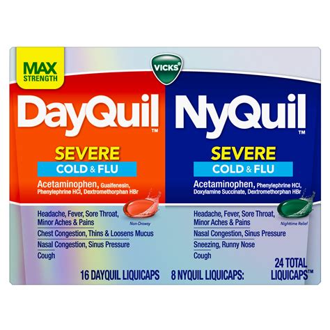 Vicks DayQuil NyQuil Severe Cough, Cold & Flu Relief LiquiCaps, 24 ct ...