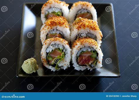 Spicy tuna roll sushi stock photo. Image of tuna, delicacy - 59418390