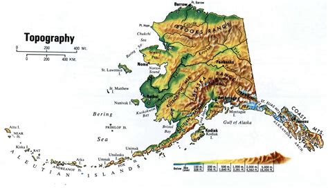 Topography map of Alaska state. Large detailed topographical map