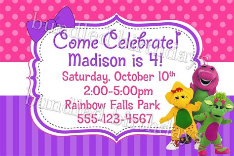 Barney Birthday Invitation Digital Download | Birthday invitations ...