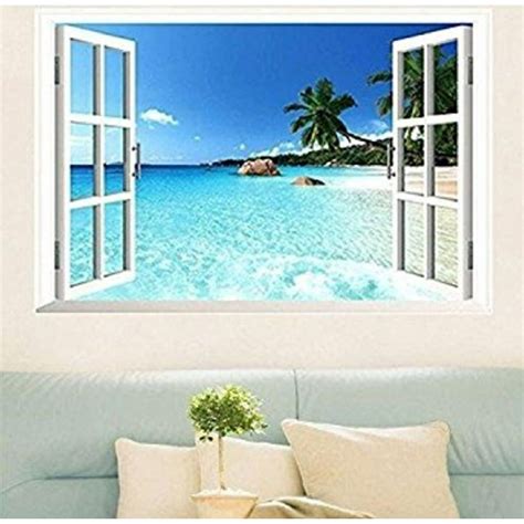 Large Removable Beach Sea 3D Window Decal WALL STICKER Home Decor ...