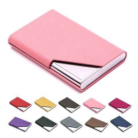 Simyoung Business Name Card Case - PU Leather & Stainless Steel Multi ...