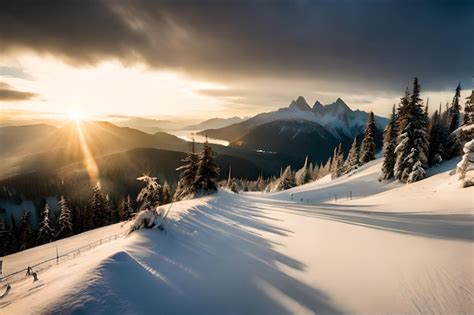 Premium AI Image | a winter sunrise on the mountain