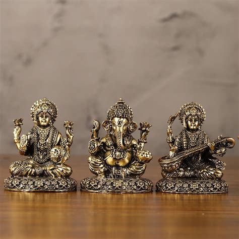 Brass Superfine Lightweight Intricate Ganesh Lakshmi Saraswati Idols ...