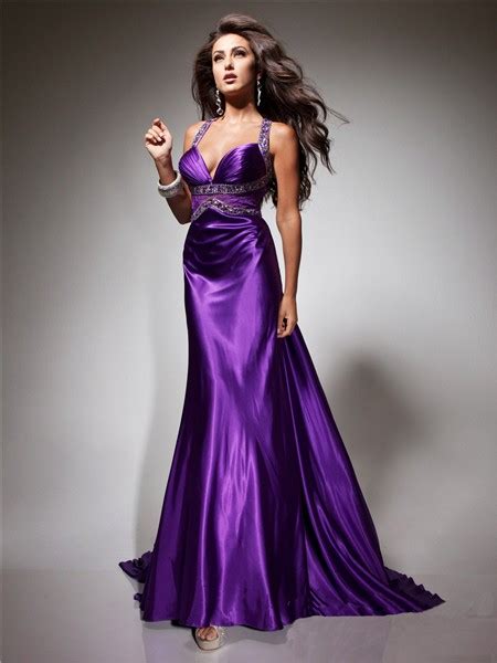 Royal Sweetheart Straps Backless Long Purple Silk Beading Prom Dress ...