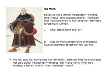 The Canterbury Tales Prologue Prioress, Monk & Friar Questions with ...