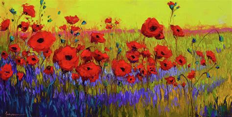 Poppy Flower Field Oil Painting with Palette knife Painting by Patricia ...