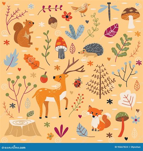 Autumn Forest Animals Set Illustration Vector Stock Vector ...