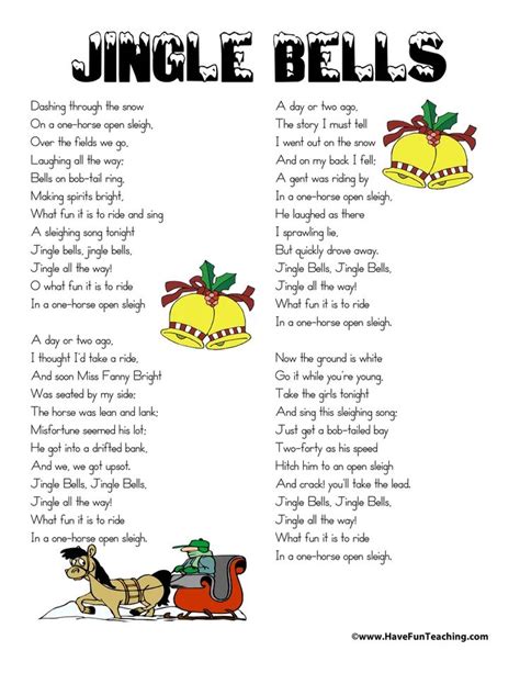 Jingle Bells Lyrics - Have Fun Teaching | Jingle bells lyrics, Have fun ...