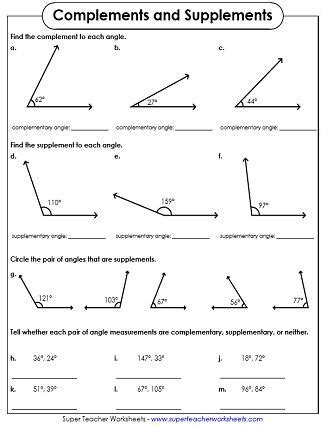 Complementary Supplementary Angles Worksheet | Angles worksheet ...