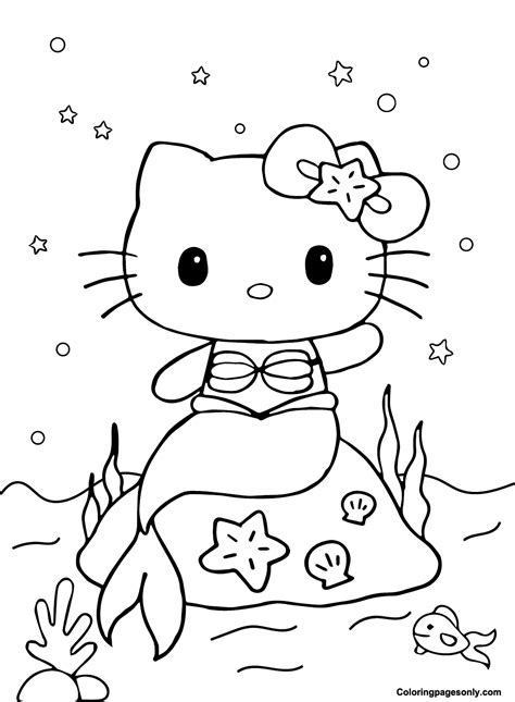 Hello Kitty Mermaid Coloring Pages | Mermaid coloring pages, Hello ...