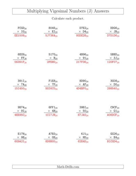 Multiplying Vigesimal Numbers (Base 20) (J)