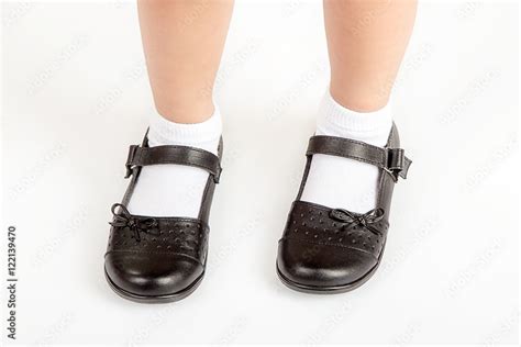 Young School Girl Student Wearing Black Shoes And White Socks Stock ...