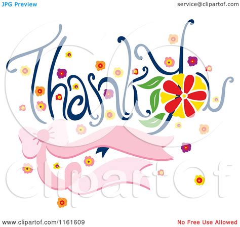 Cartoon of Thank You Text with Flowers and a Pink Bow - Royalty Free ...