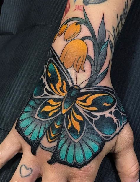 Neotraditional Butterfly | Hand tattoos, Leg tattoos, Cute tattoos