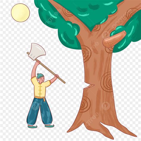 Tree Cut Out Clipart Vector, Hand Drawn Image Of Wu Gang Cutting Tree ...