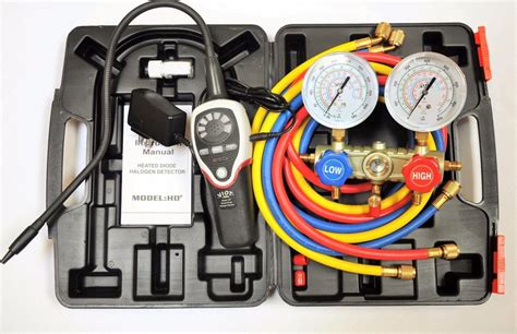 R410a+Manifold Gauge+hoses+Halogen Refrigerant Leak Detector Heated ...