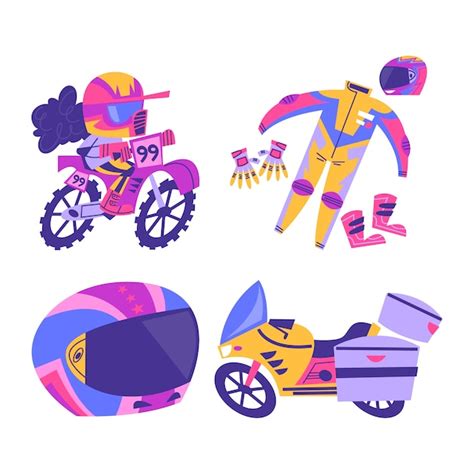 Free Vector | Retro cartoon motorcycling stickers collection