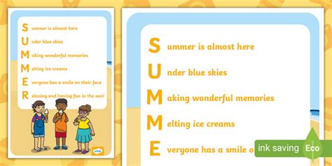 Summer Acrostic Poem Example (Teacher-Made) - Twinkl