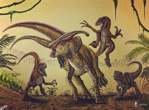 Commission drawing of a pack of InGen Velociraptors hunting a ...