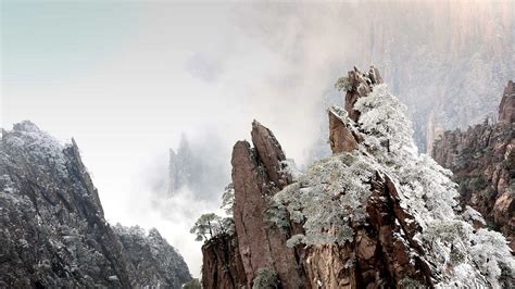 Wallpaper Huangshan, China, mountains, fog, winter, dawn 1920x1080 Full ...