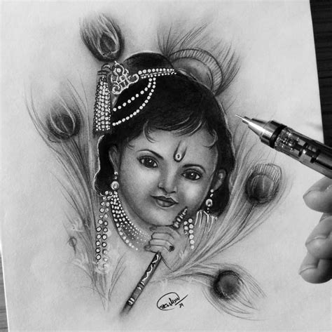 Lord Krishna Pencil Sketch: A Journey into Divinity