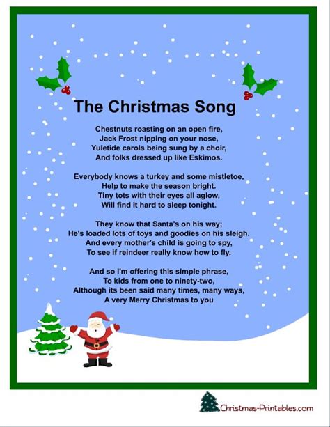 Christmas Printable Song Lyrics - Printable Calendars AT A GLANCE