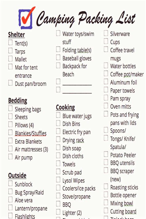 Free Printable Camping Checklist Includes Checklists For Packing ...