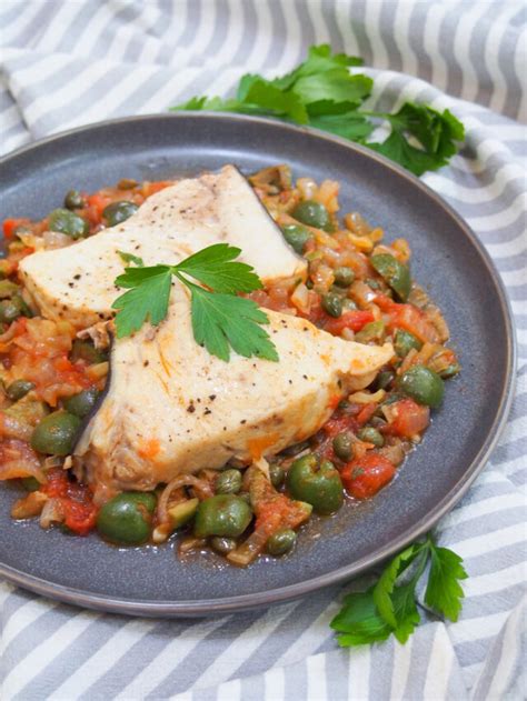 Sicilian swordfish with olives and capers (pesce spada alla ghiotta ...