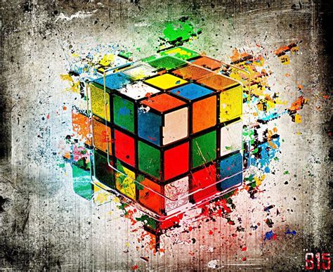 Rubik's Cube with Paint Splatters - Art Pop Style